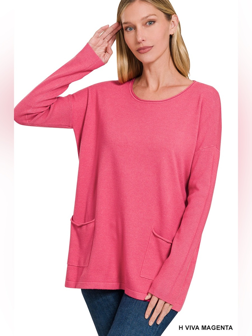 Zenana H Viva Magenta Front Pockets Sweater